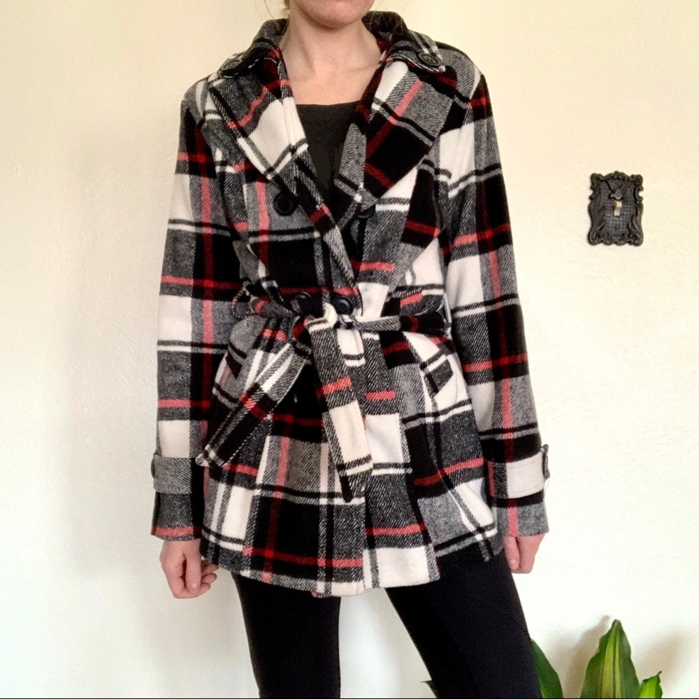 Lucky U Plaid Double-Breasted Plaid Coat